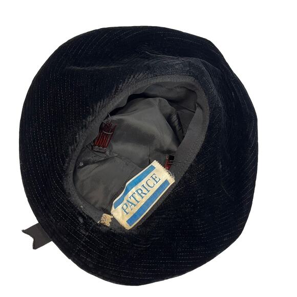 Vintage Patricia Velvet Large Rolled Brim Black Hat Grosgrain Ribbon Size 22 - Picture 10 of 10